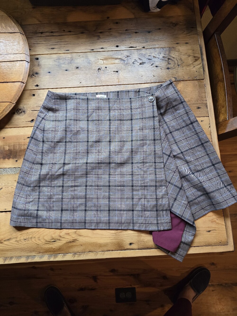 Cremieux Plaid Asymmetric Halloween Costume Mini Skirt with Burgundy Lining - 14